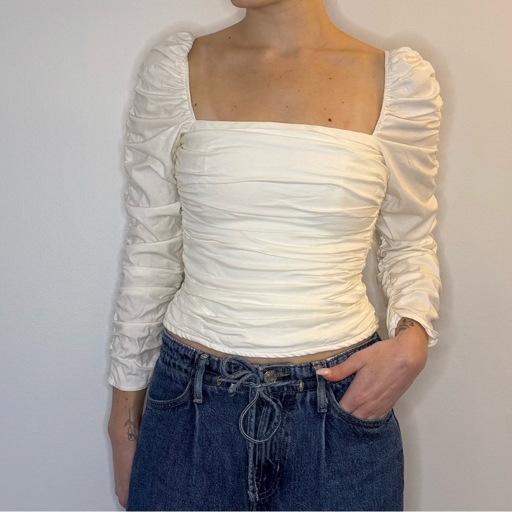 Reformation White Ruched Top